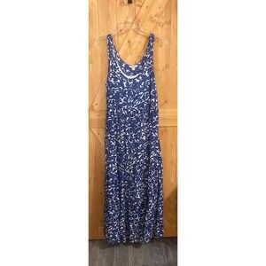 Lucky Brand Womens Tiered Maxi Dress Blue Floral Vines Boho Festival Size Large